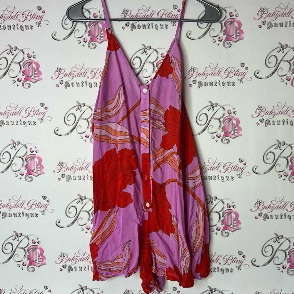 Miiyu romper par Simons Purple and Red Floral jumper button up bold color